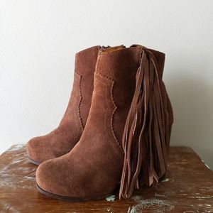 JEFFREY CAMPBELL brown suede ankle boots with fringe